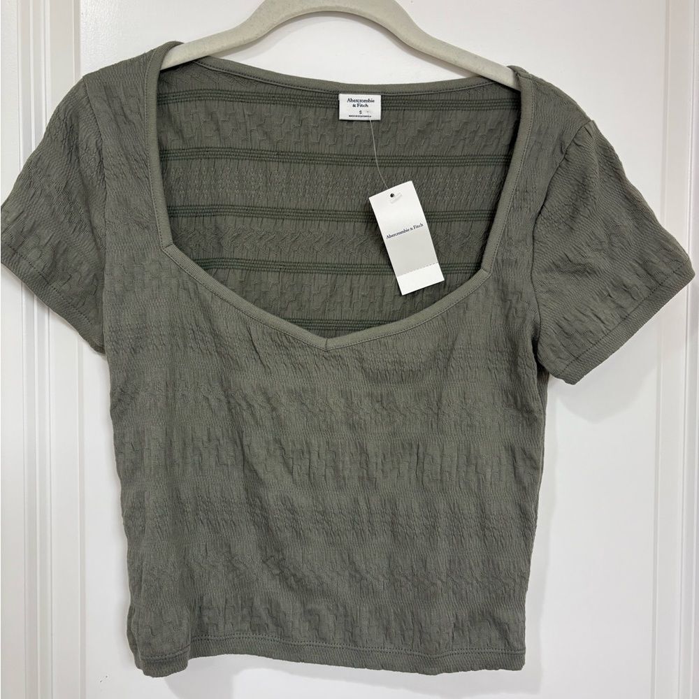 Abercrombie & Fitch Olive Green Textured Scoop Neck Top